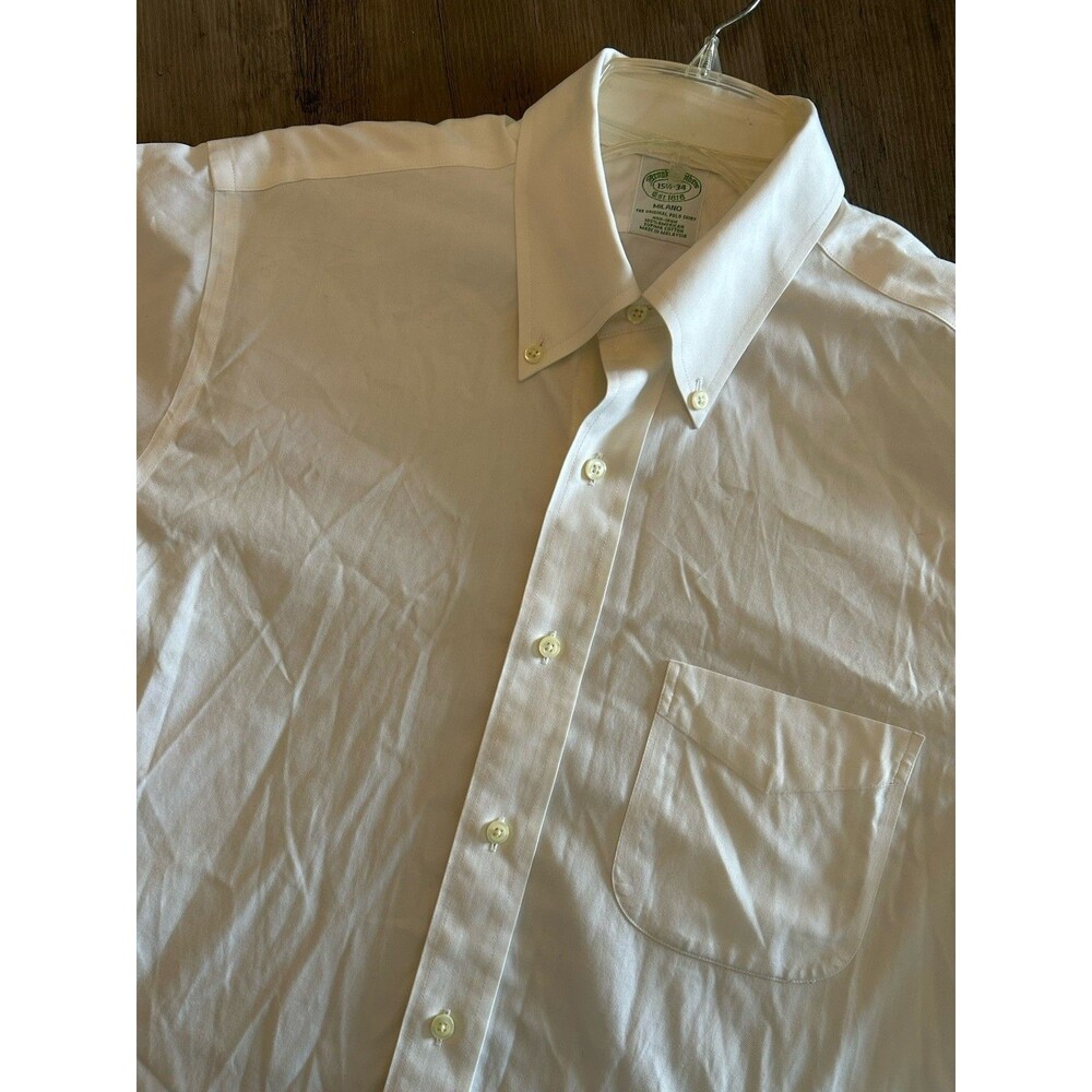Brooks Brothers 1818 Milano Dress Shirt Cream Non-Iron Supima Cotton 15.5/34